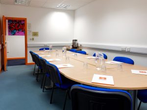 Meeting Room 1 in a boardroom configuration.